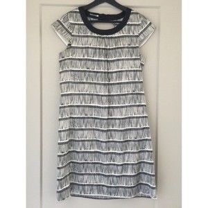 Kate Spade Silk Black Cream Patterned Shift Dress